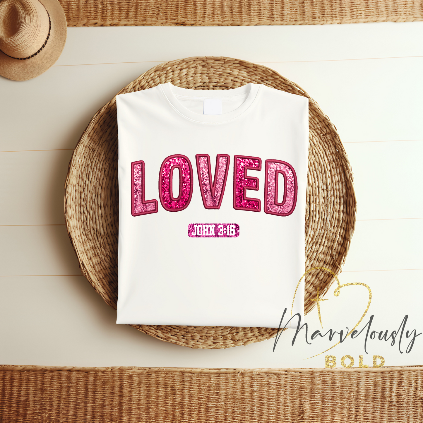 Faux Sequin Loved John 3:16 DTF Print