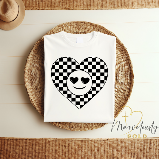 Checkered Smile Heart DTF Print