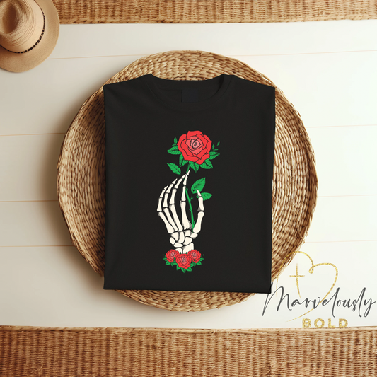 Skeleton Hand with Rose DTF Print