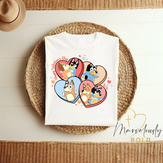 Bluey and Friends Valentine Hearts DTF Print