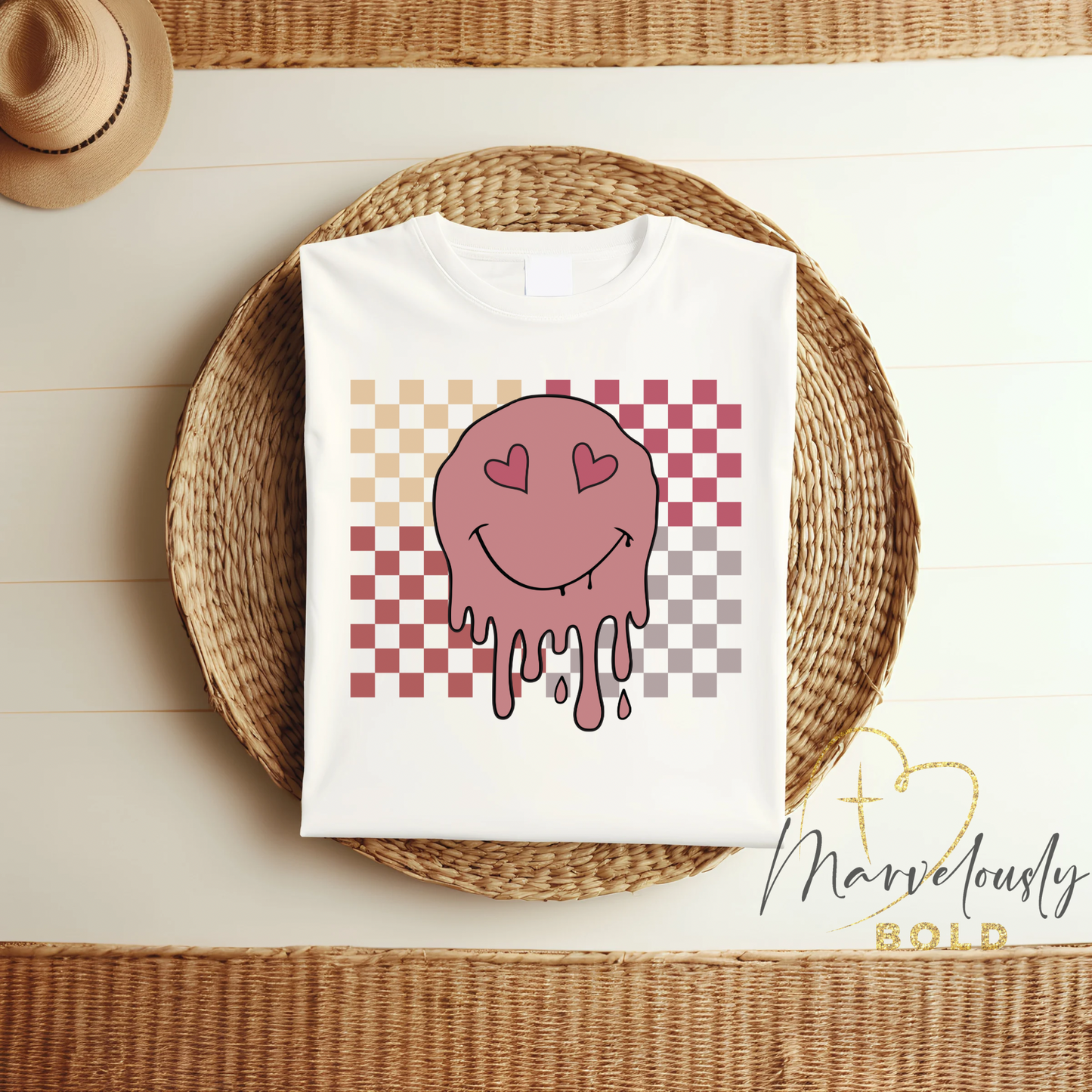 Checkered Smiley DTF Print