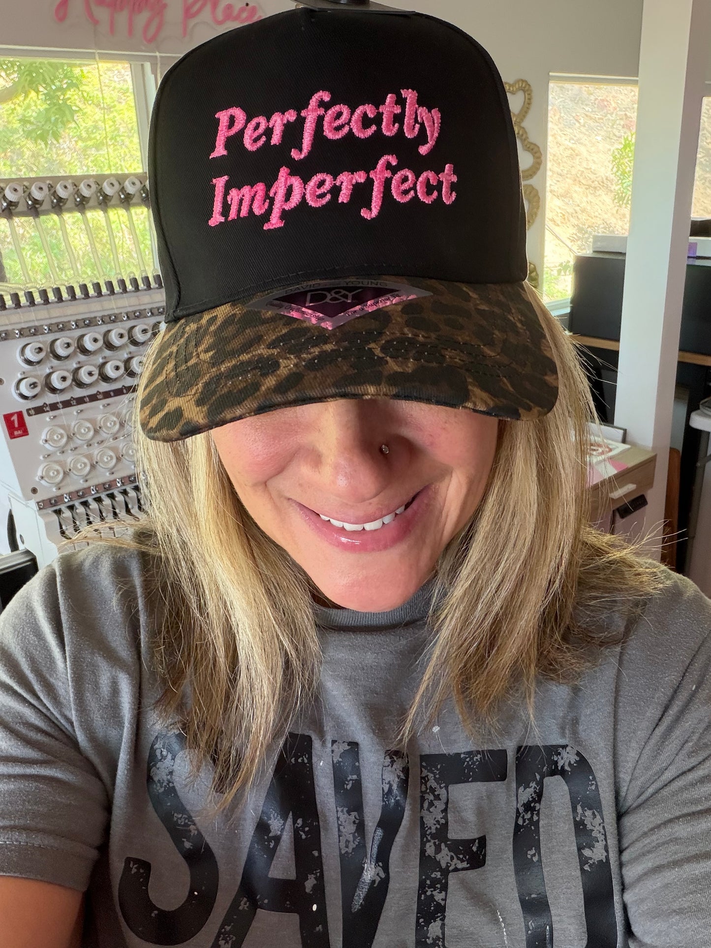 Perfectly Imperfect - Leopard Print  Embroidered Trucker Hat