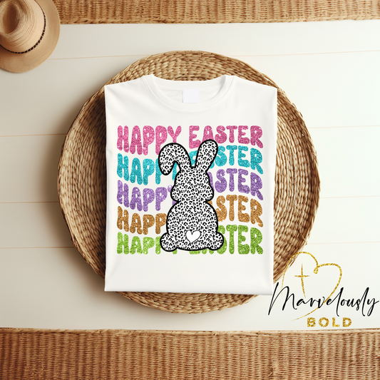 Glittery Easter with Leopard Bunny DTF Print